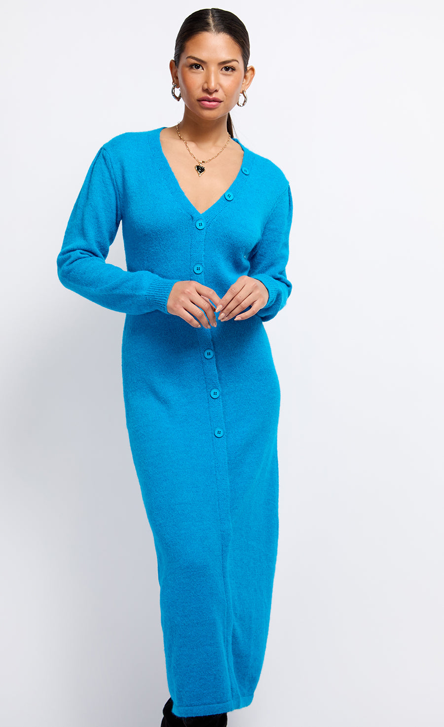 Azure Blue Knit Midaxi Dress