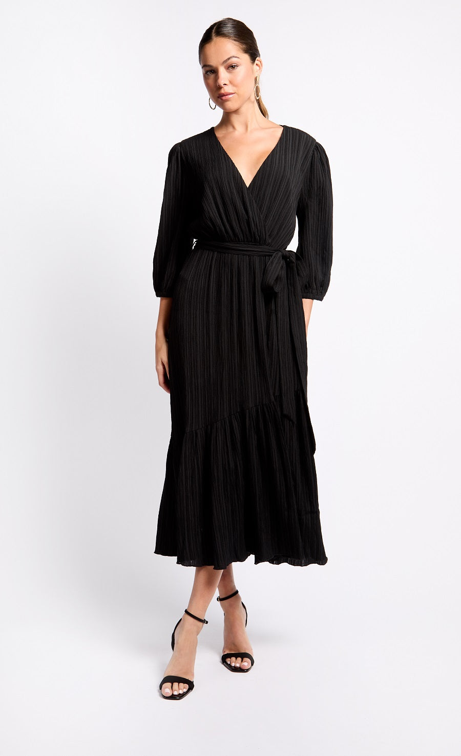 Black Mock Wrap Midaxi Dress