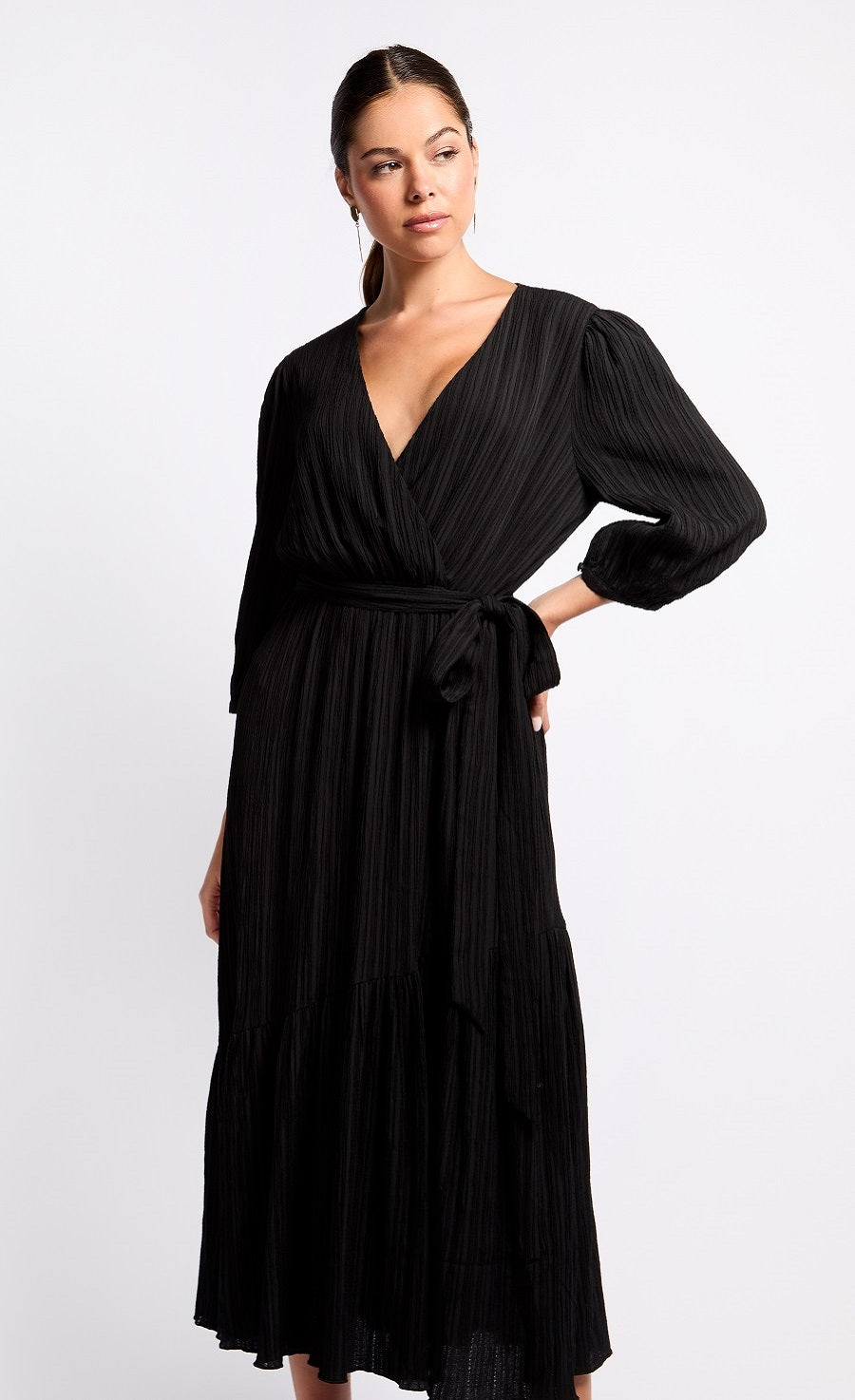 Black Mock Wrap Midaxi Dress
