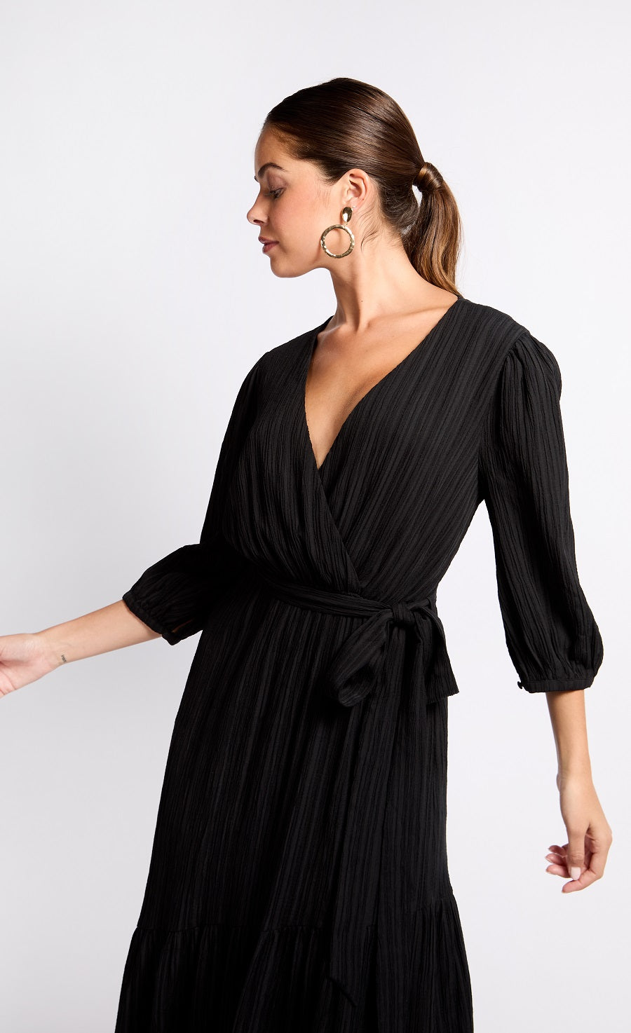 Black Mock Wrap Midaxi Dress