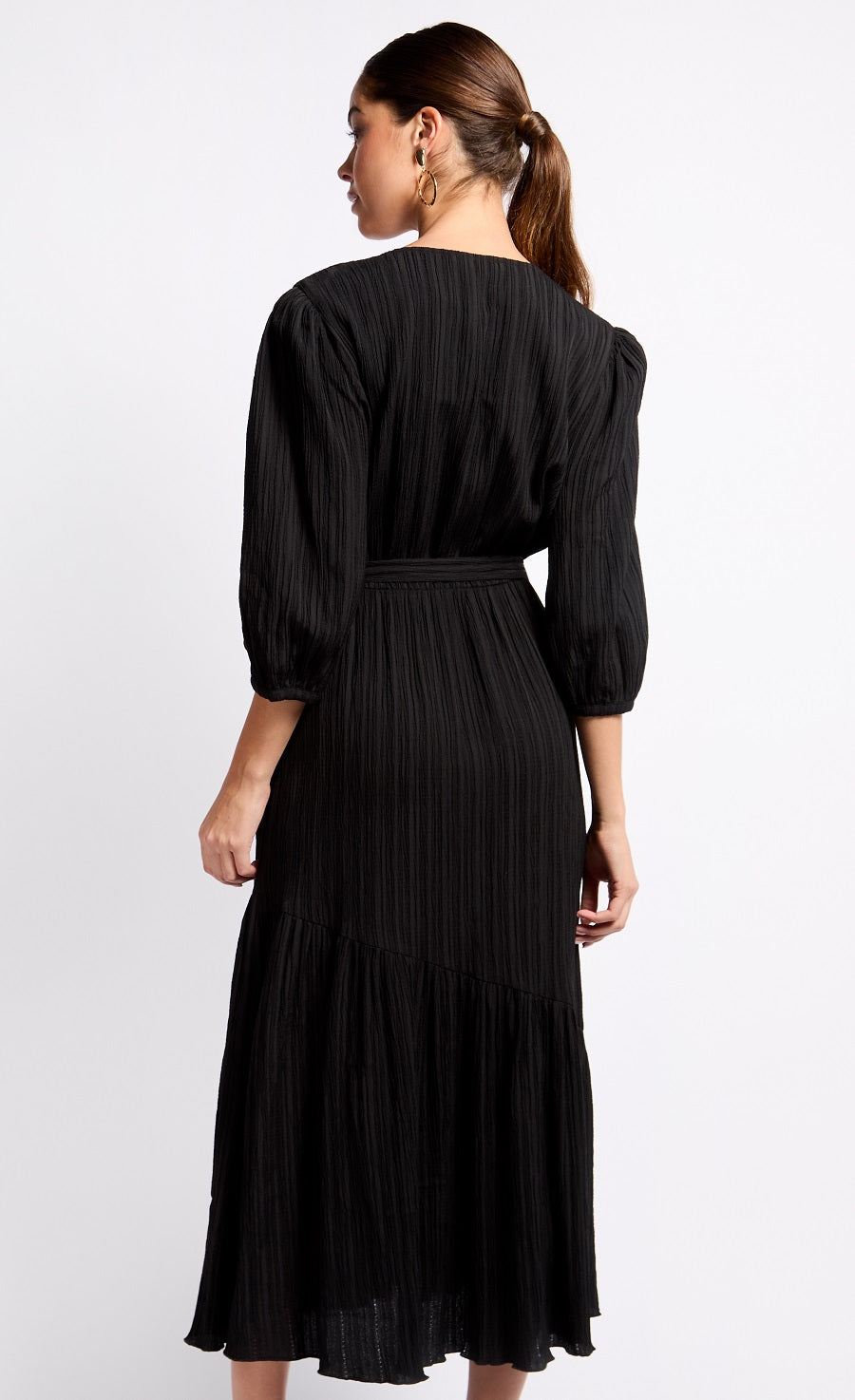 Black Mock Wrap Midaxi Dress