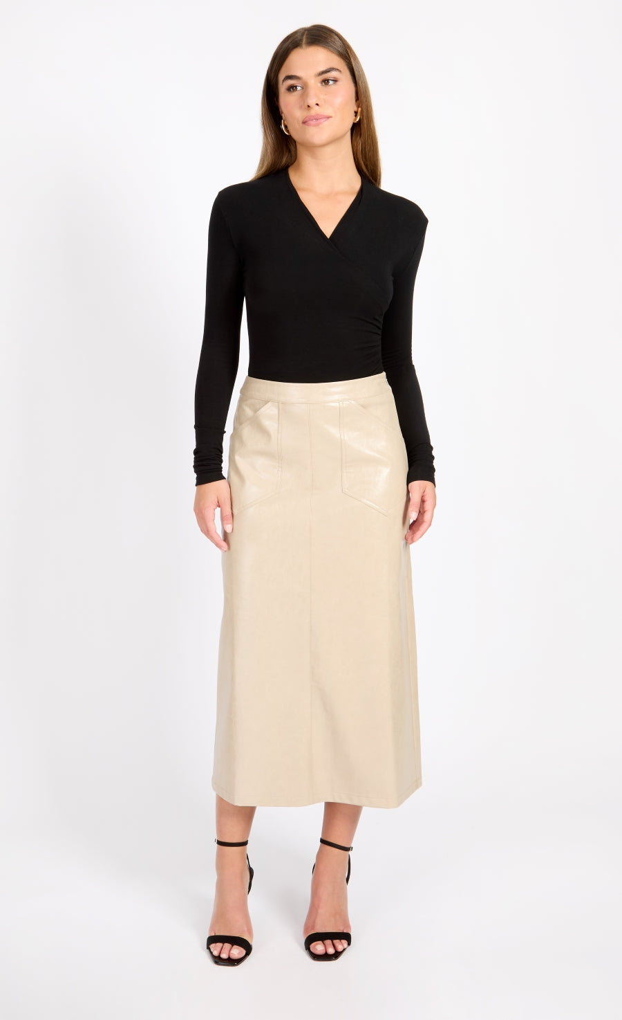 Oatmeal Cracked PU Midaxi Skirt