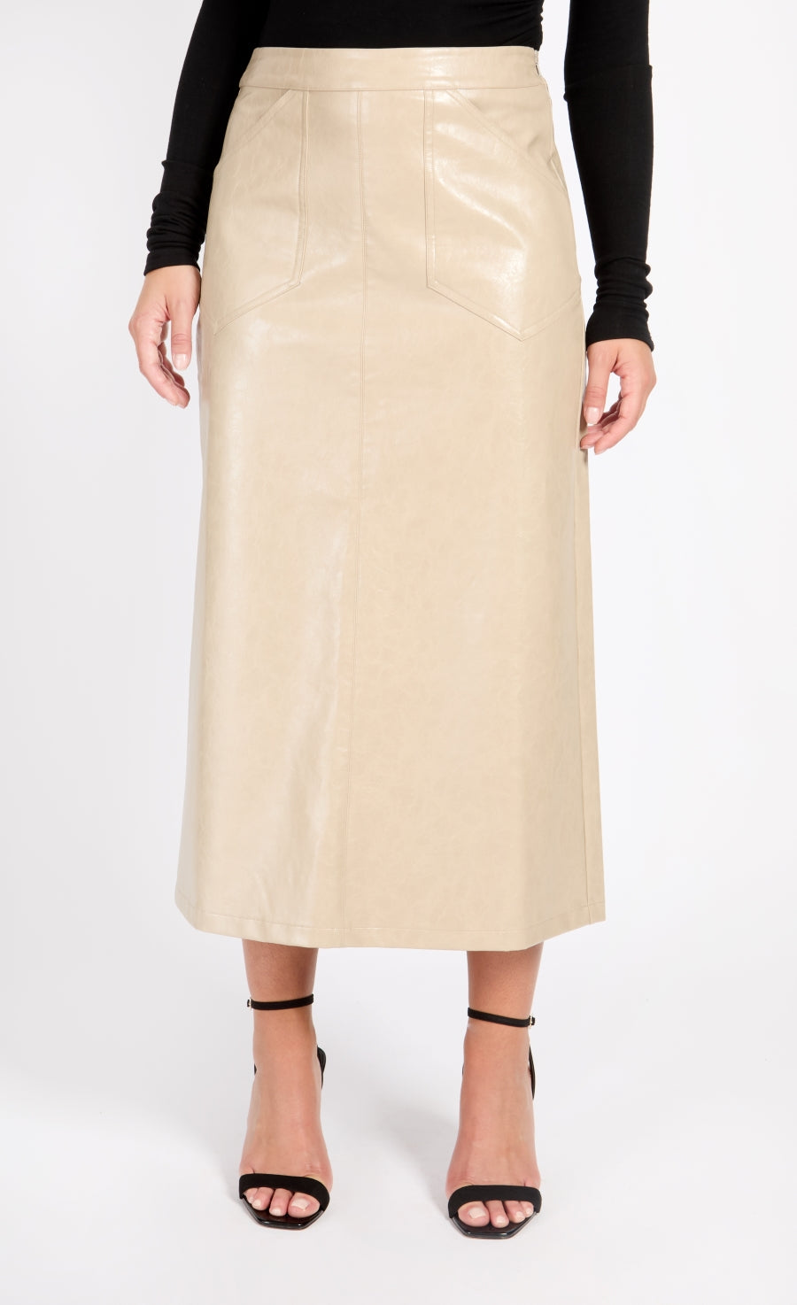 Oatmeal Cracked PU Midaxi Skirt
