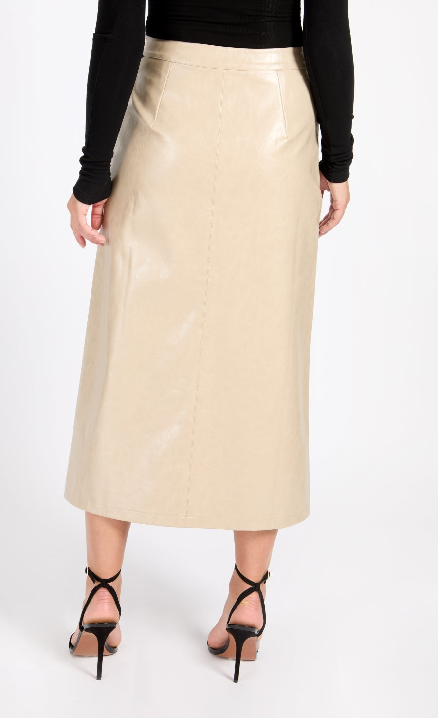 Oatmeal Cracked PU Midaxi Skirt