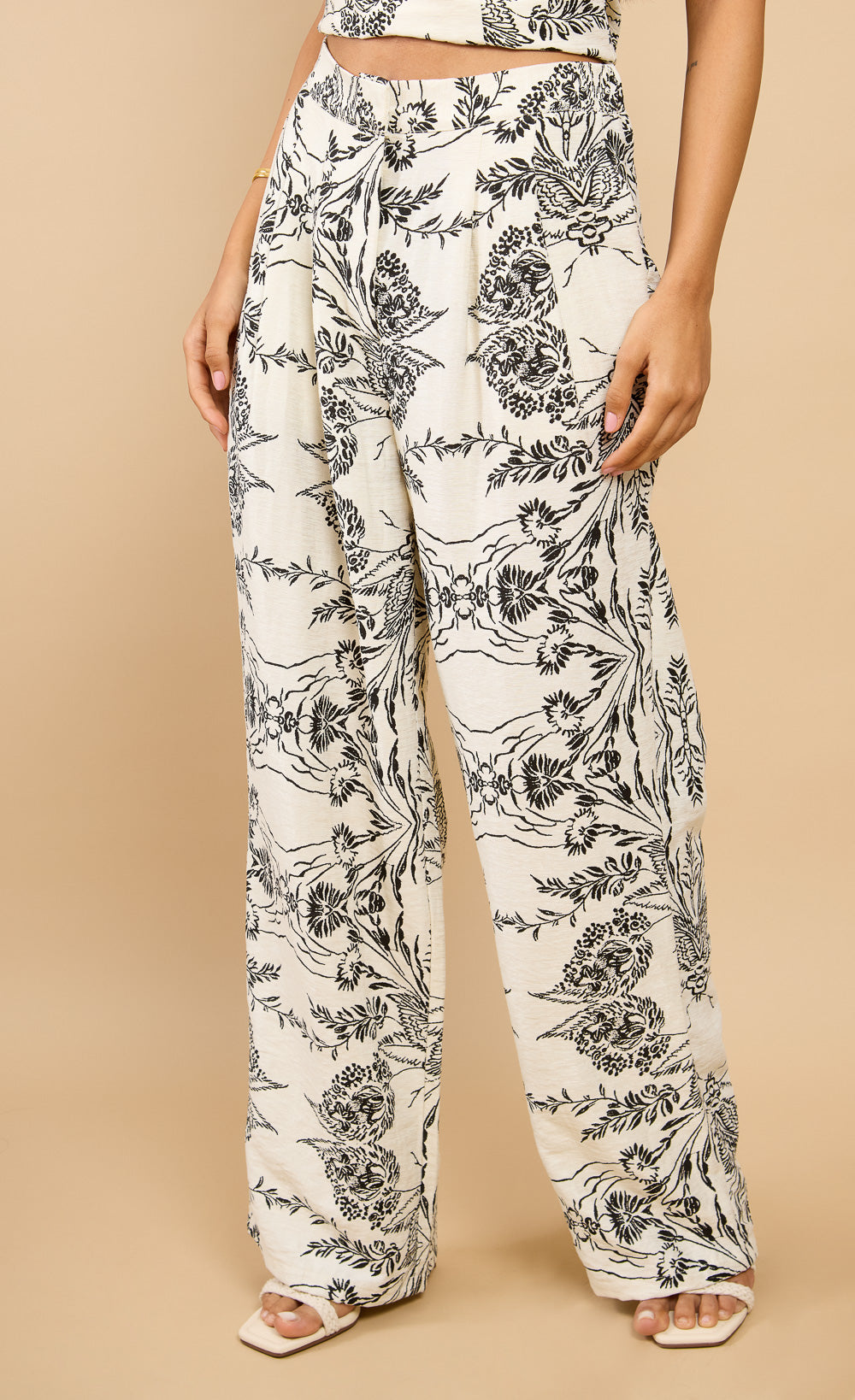 Maris Monochrome Floral Print Wide Leg Trousers Vicky Pattison EDITTrousersWide Leg TrouserLittle Mistress