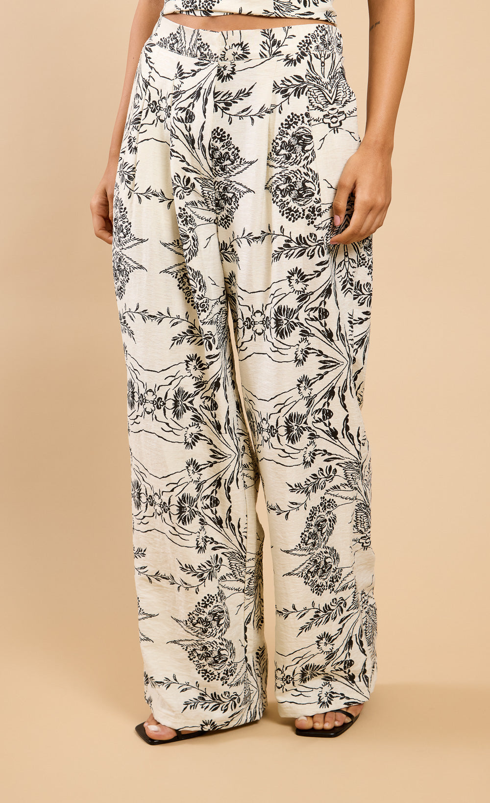 Maris Monochrome Floral Print Wide Leg Trousers