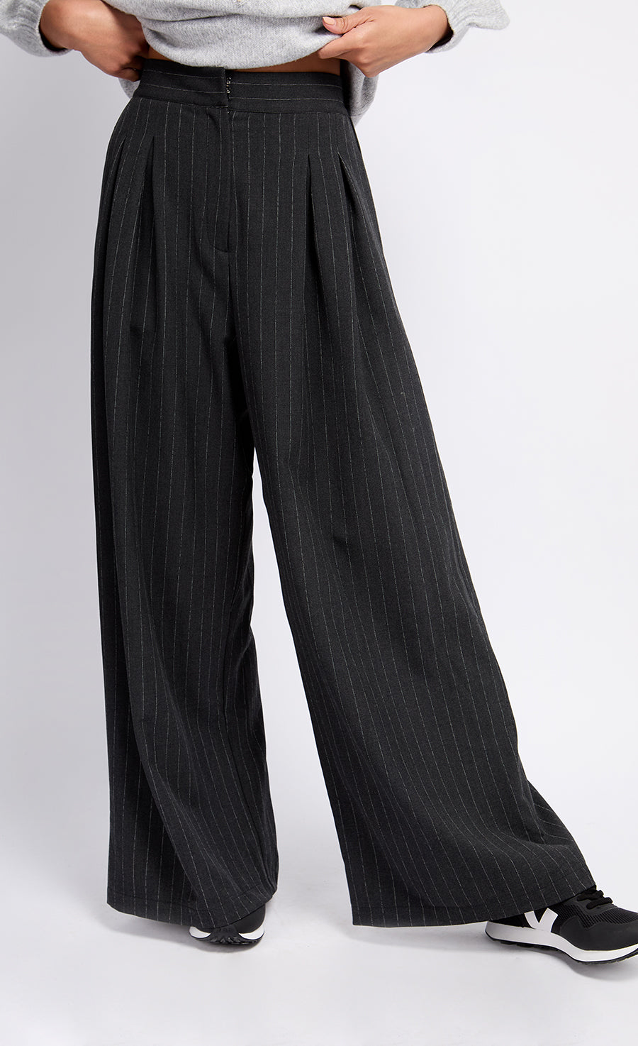 Charcoal Grey Stripe ~ Pinstripe Pleated Pants main image 1