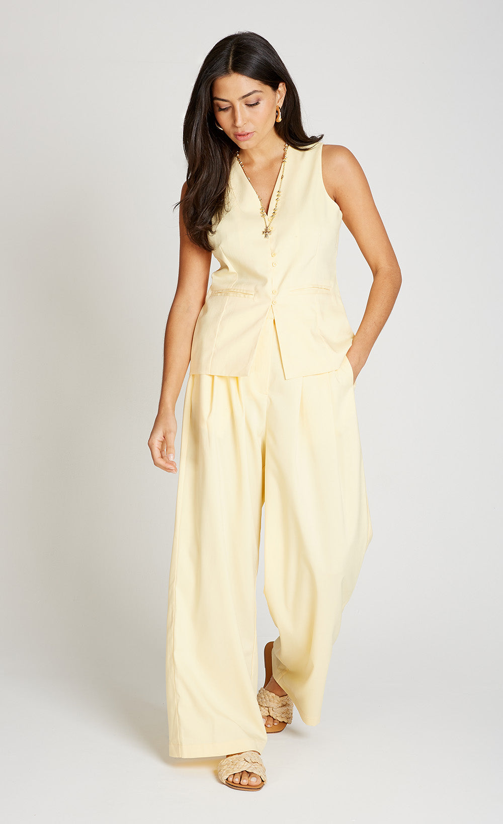 Butter Yellow Wide Leg Trousers