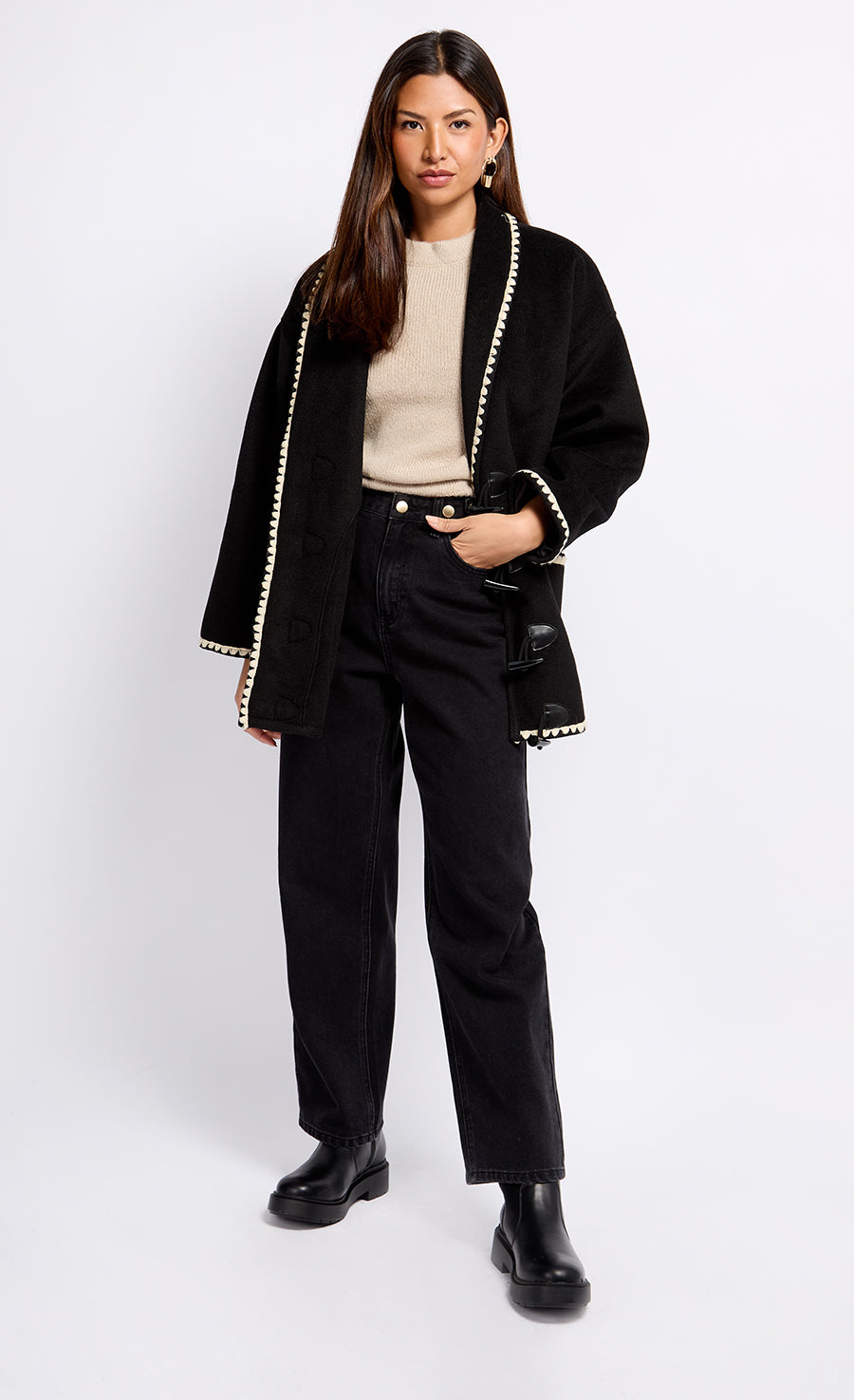 Black Contrast Stitch Trim Jacket