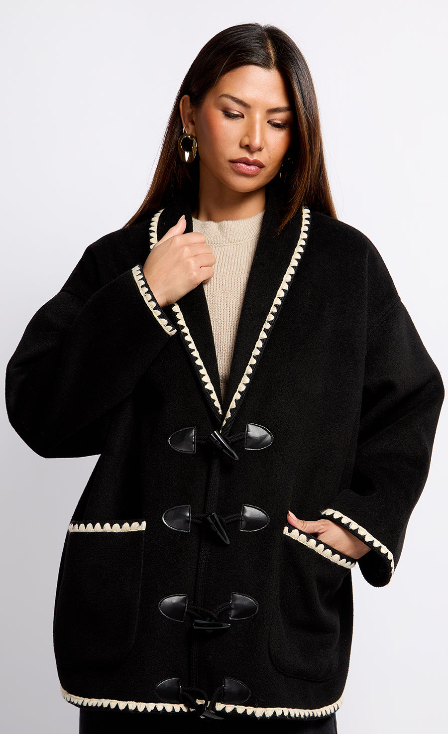 Black Contrast Stitch Trim Jacket