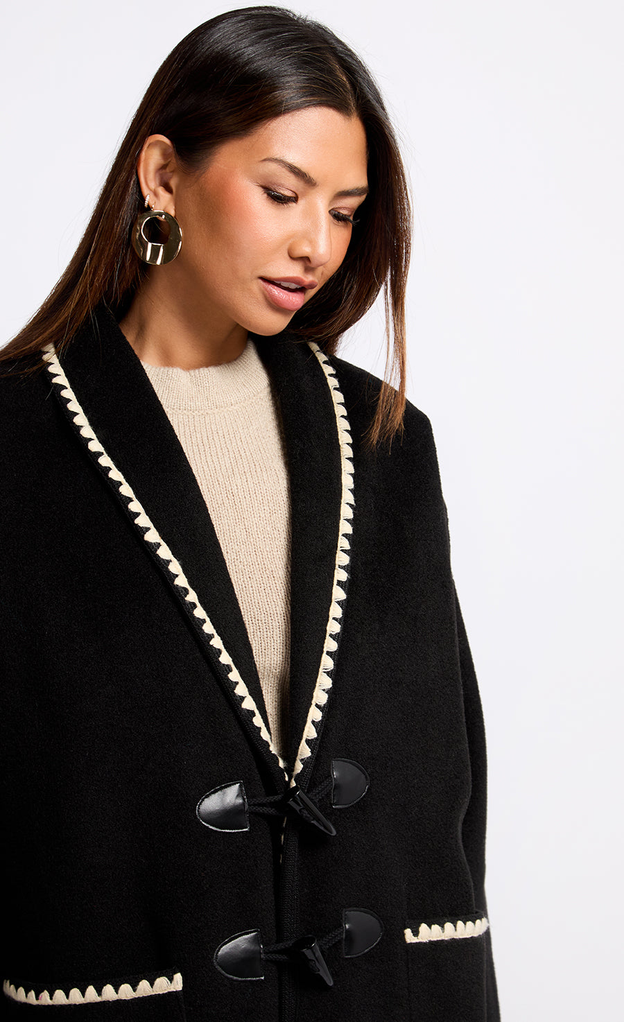 Black Contrast Stitch Trim Jacket