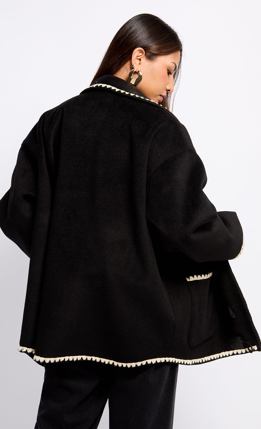 Black Contrast Stitch Trim Jacket