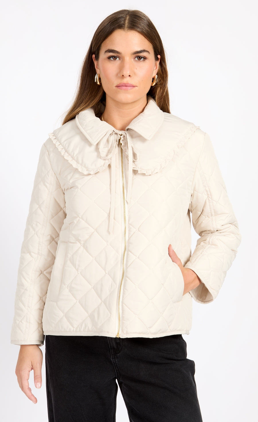Cream Quilted Collar Detail Jacket