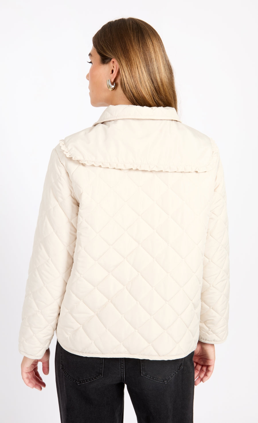 Cream Quilted Collar Detail Jacket