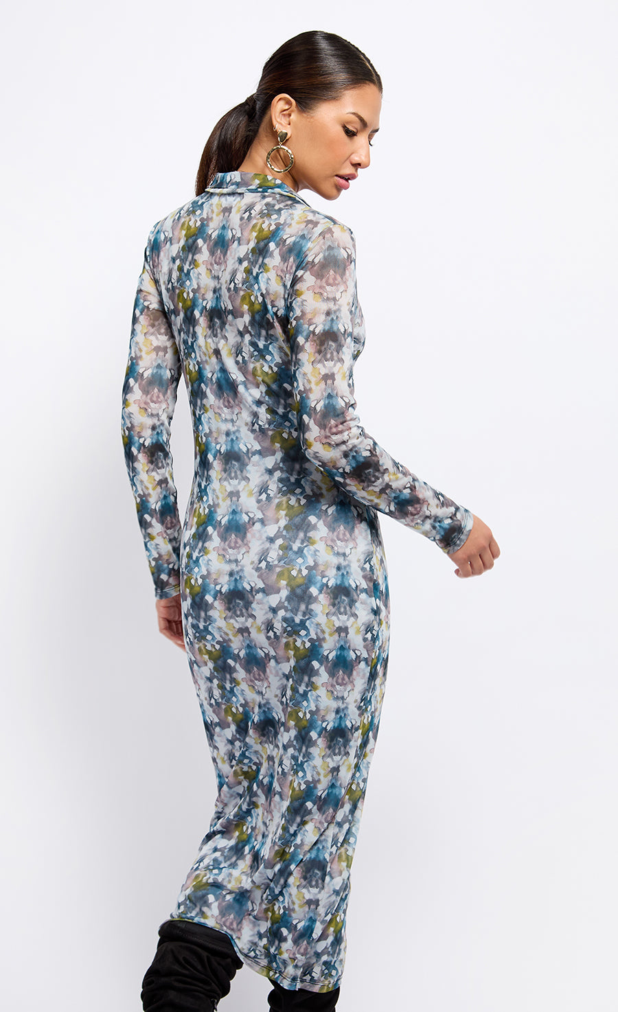 Printed Mesh Midaxi Shirt Dress