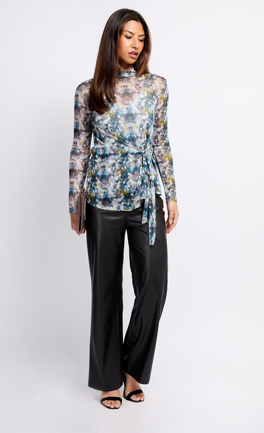 Printed Mesh Draped Top