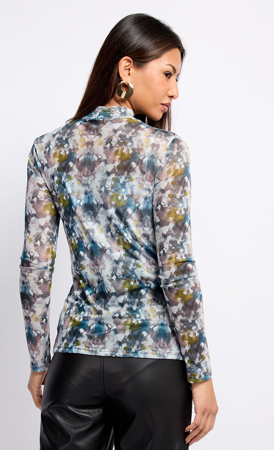 Printed Mesh Draped Top