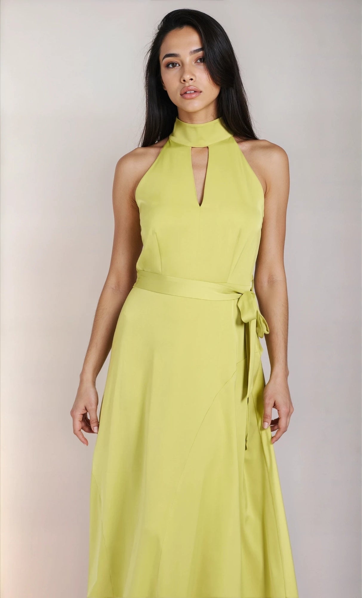 Olive Satin Midaxi Dress