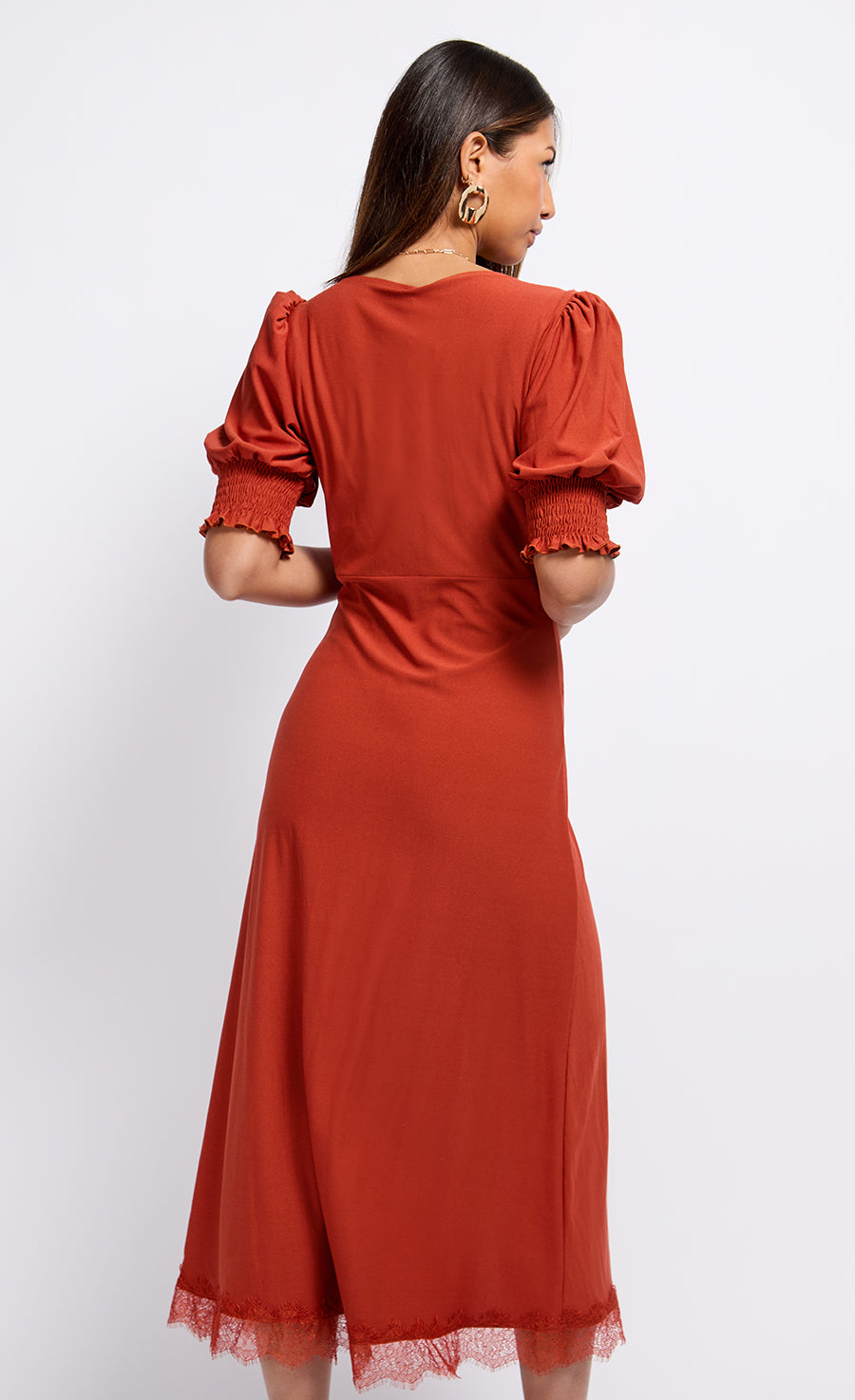 Copper Lace Trim Midaxi Dress