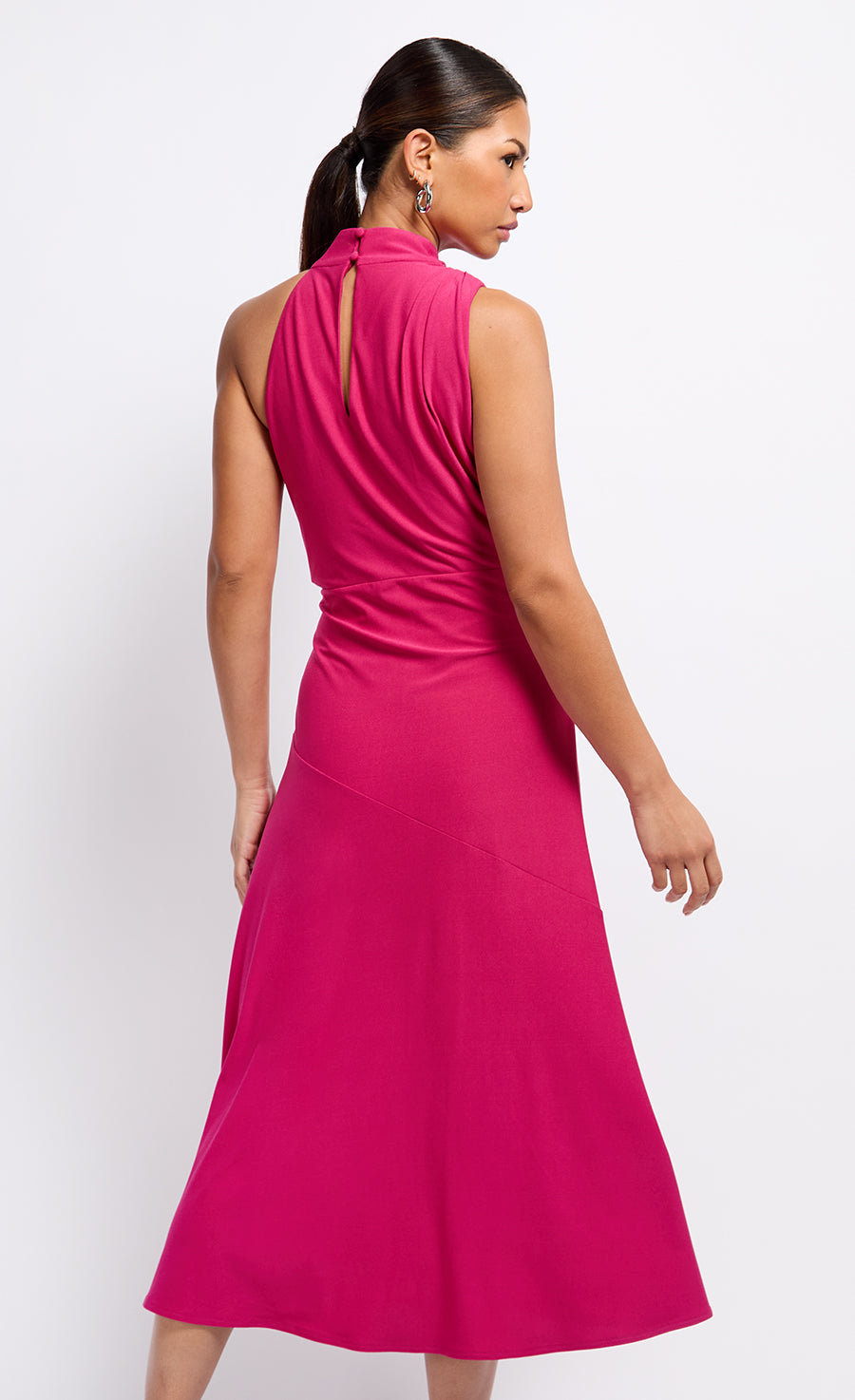 Pink Draped Neck Detail Midaxi Dress