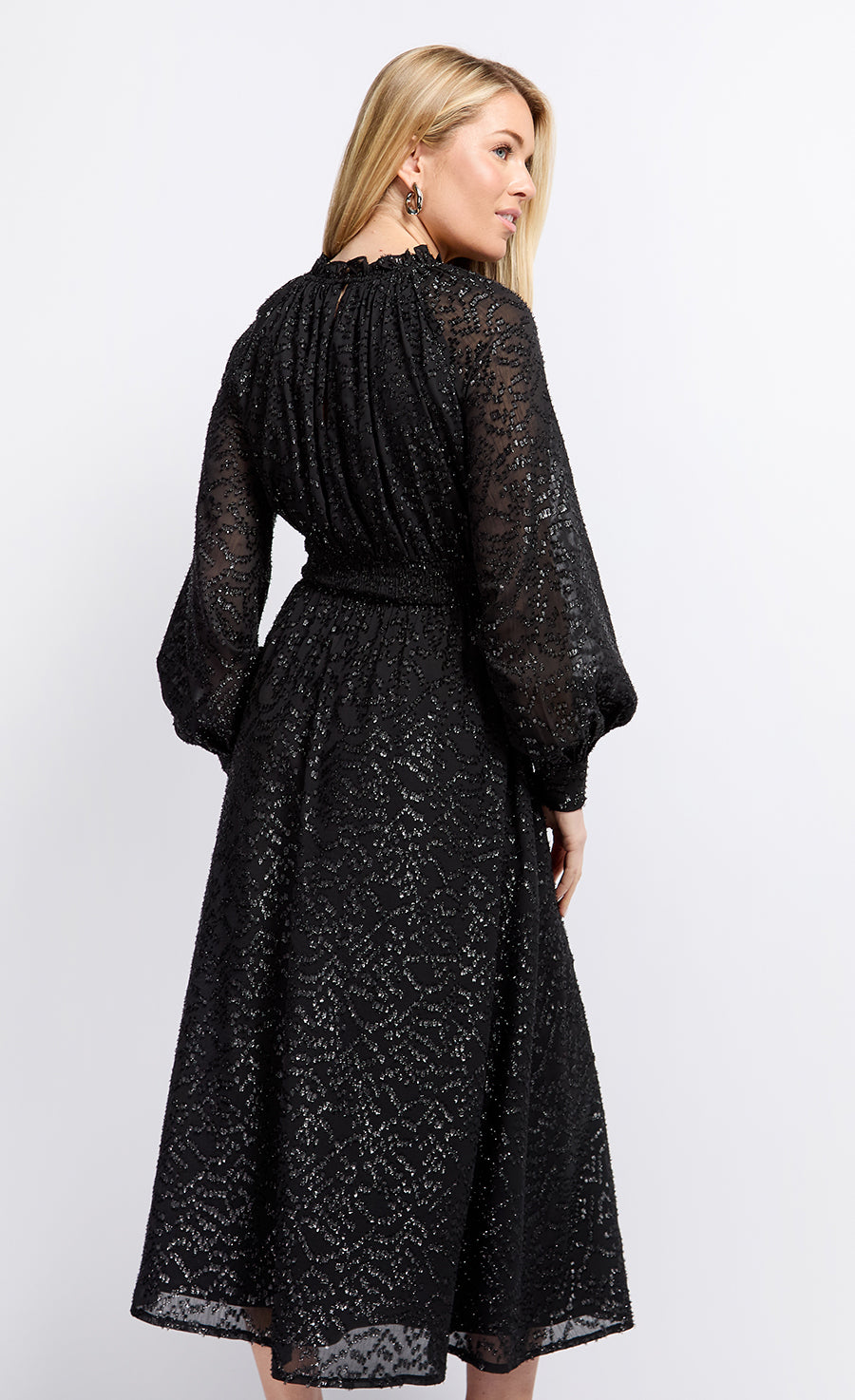 Black Metallic Texture Midaxi Dress