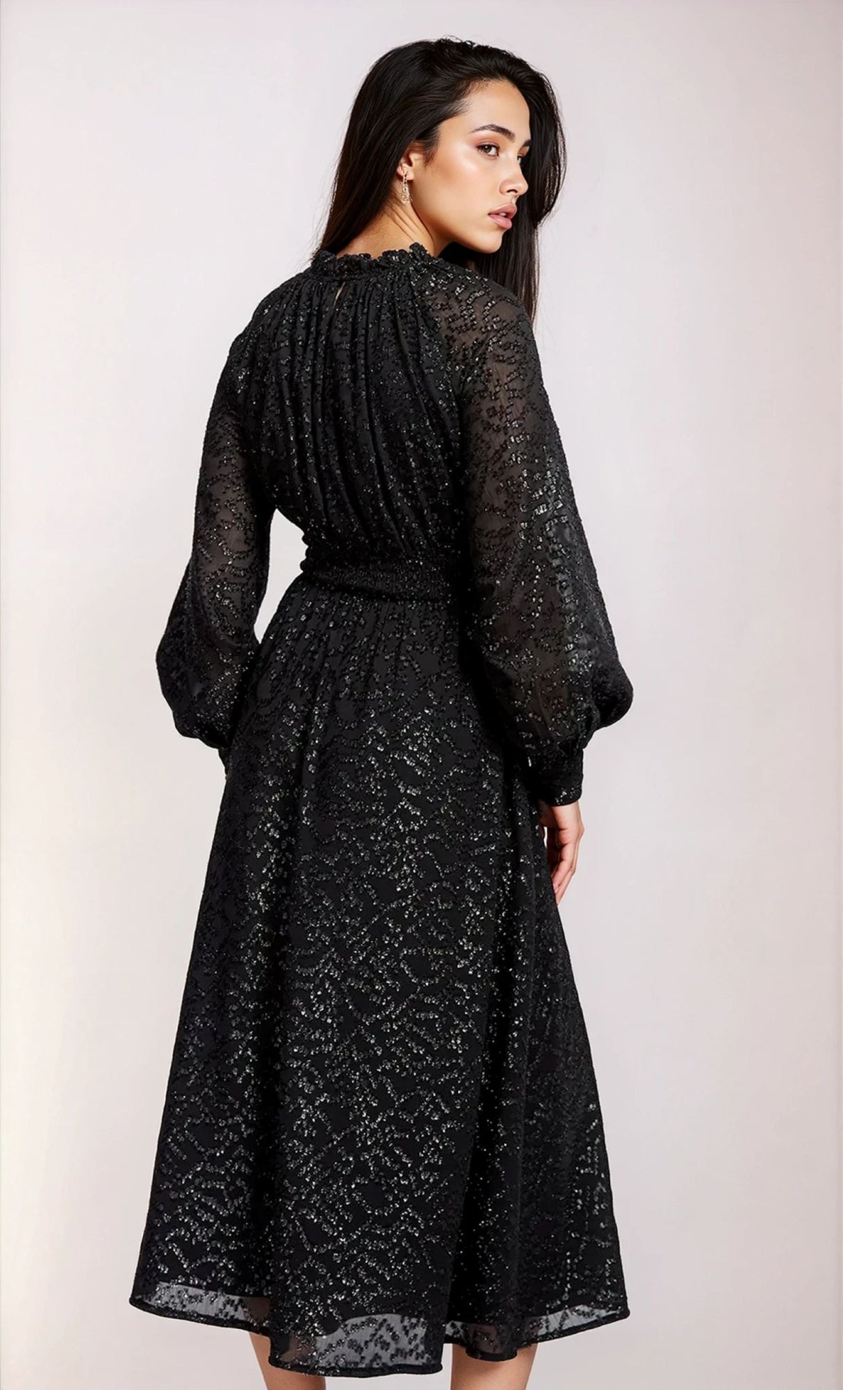 Black Metallic Texture Midaxi Dress
