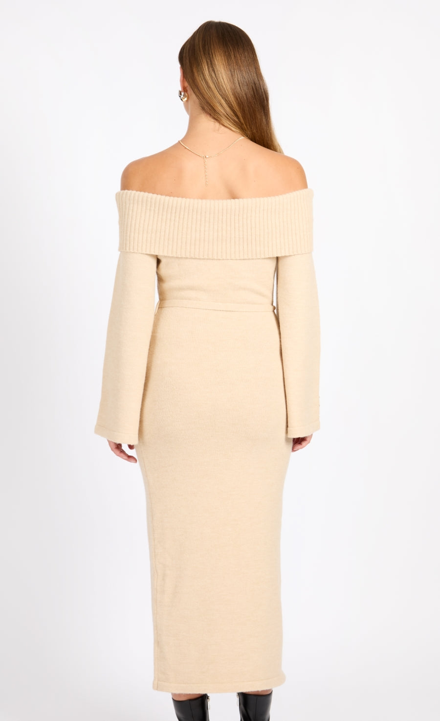 Oatmeal Knit Bardot Midaxi Dress