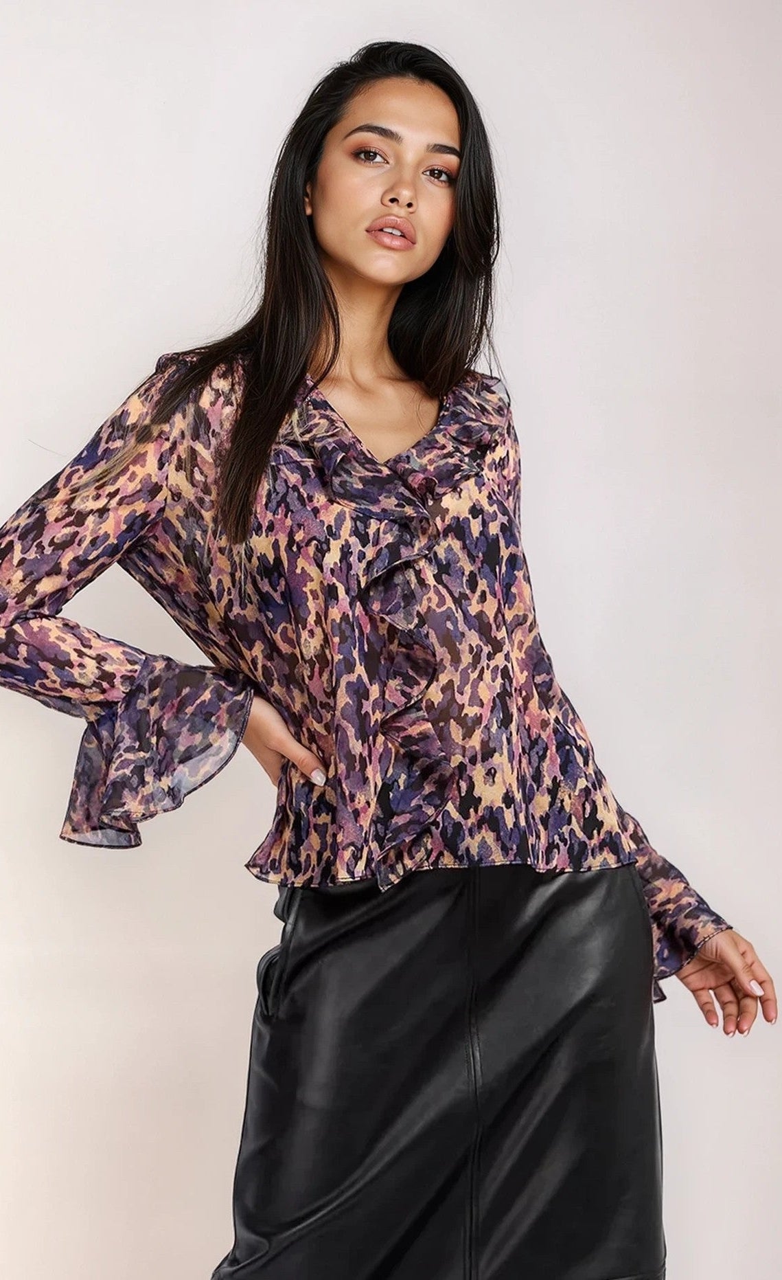 Animal Print Frill Top