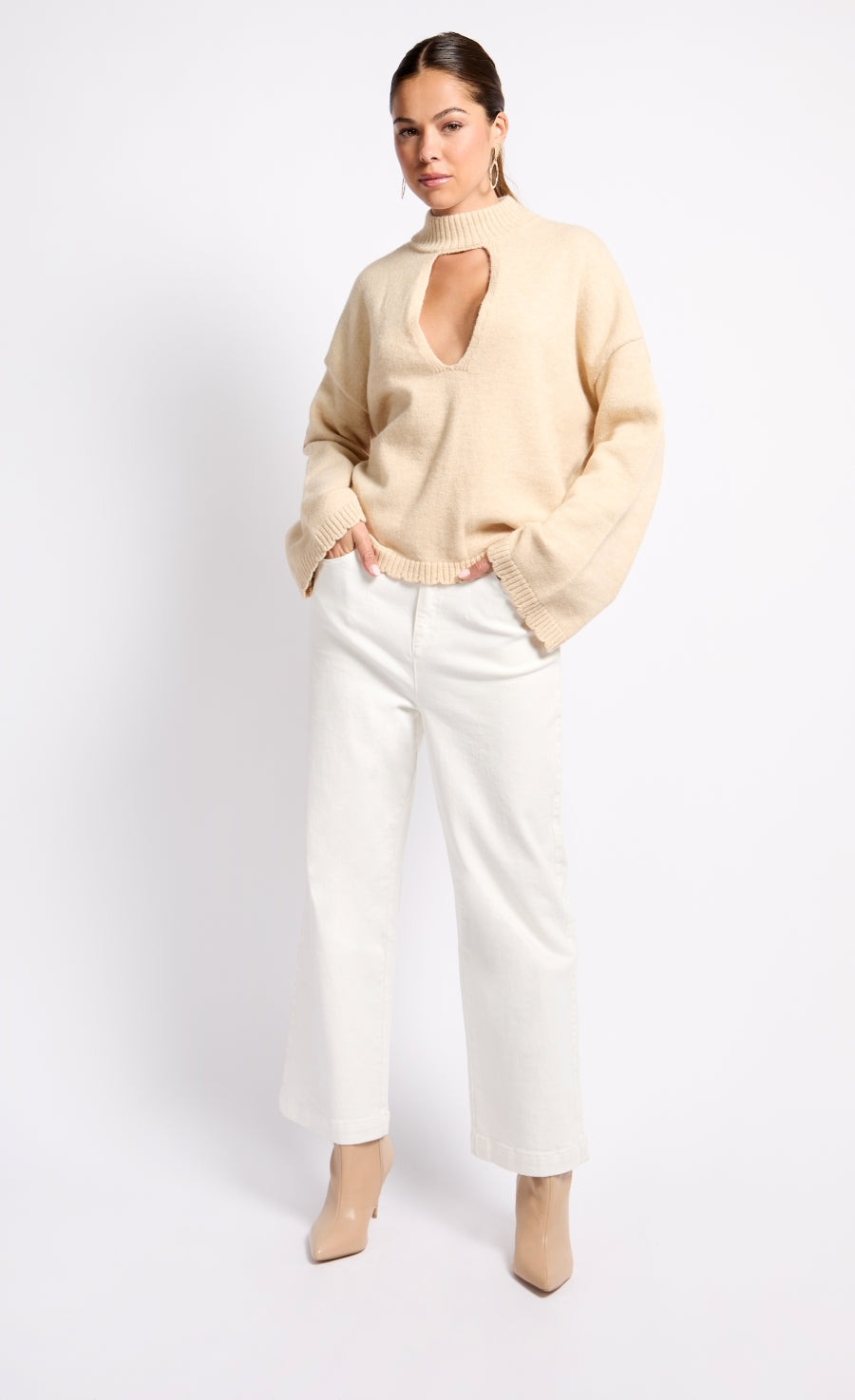 Oatmeal Knit Keyhole Top