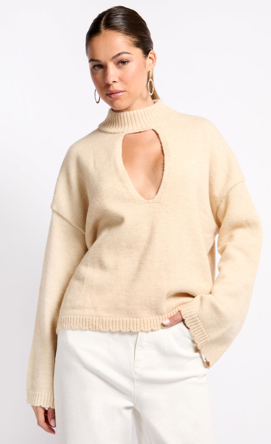 Oatmeal Knit Keyhole Top