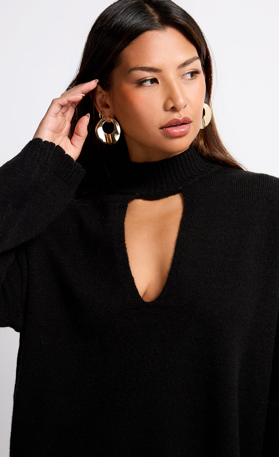 Black Knit Keyhole Top