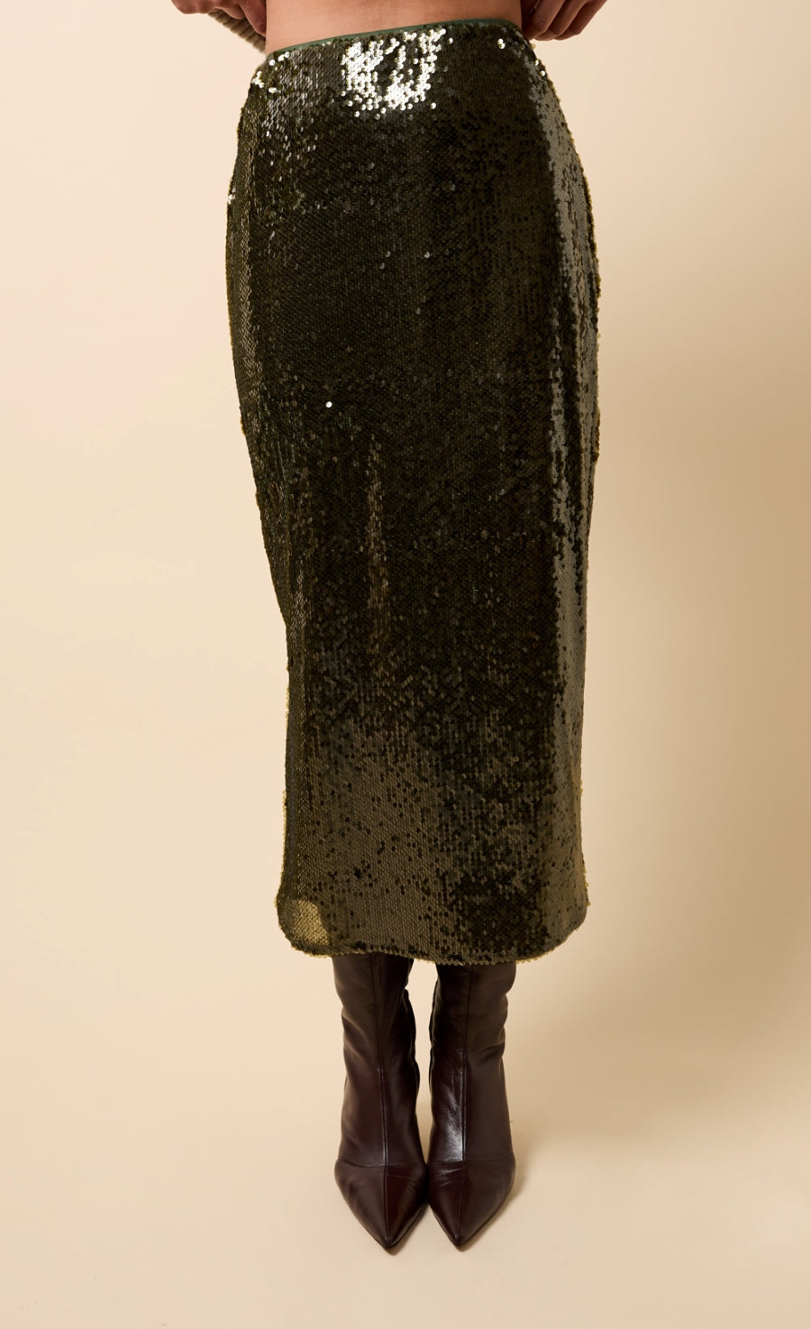 Louisa Khaki Sequin Midaxi Skirt