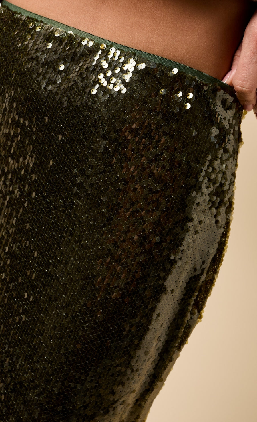 Louisa Khaki Sequin Midaxi Skirt