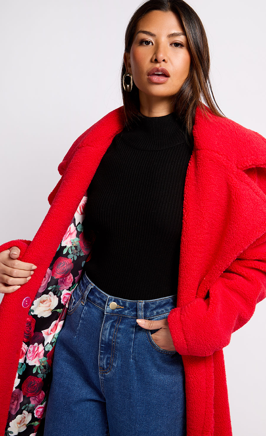Oversized Red Teddy Coat