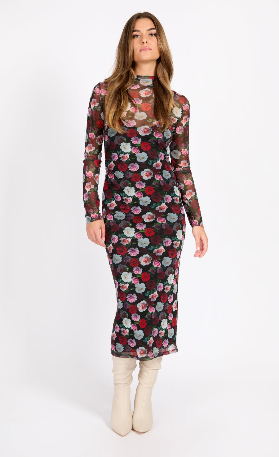 Floral Print Gathered Midaxi Bodycon Dress