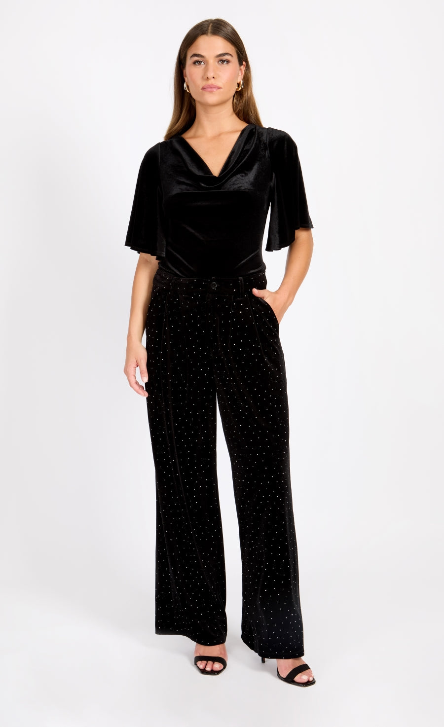 Black Velvet and Silver Diamante Trousers