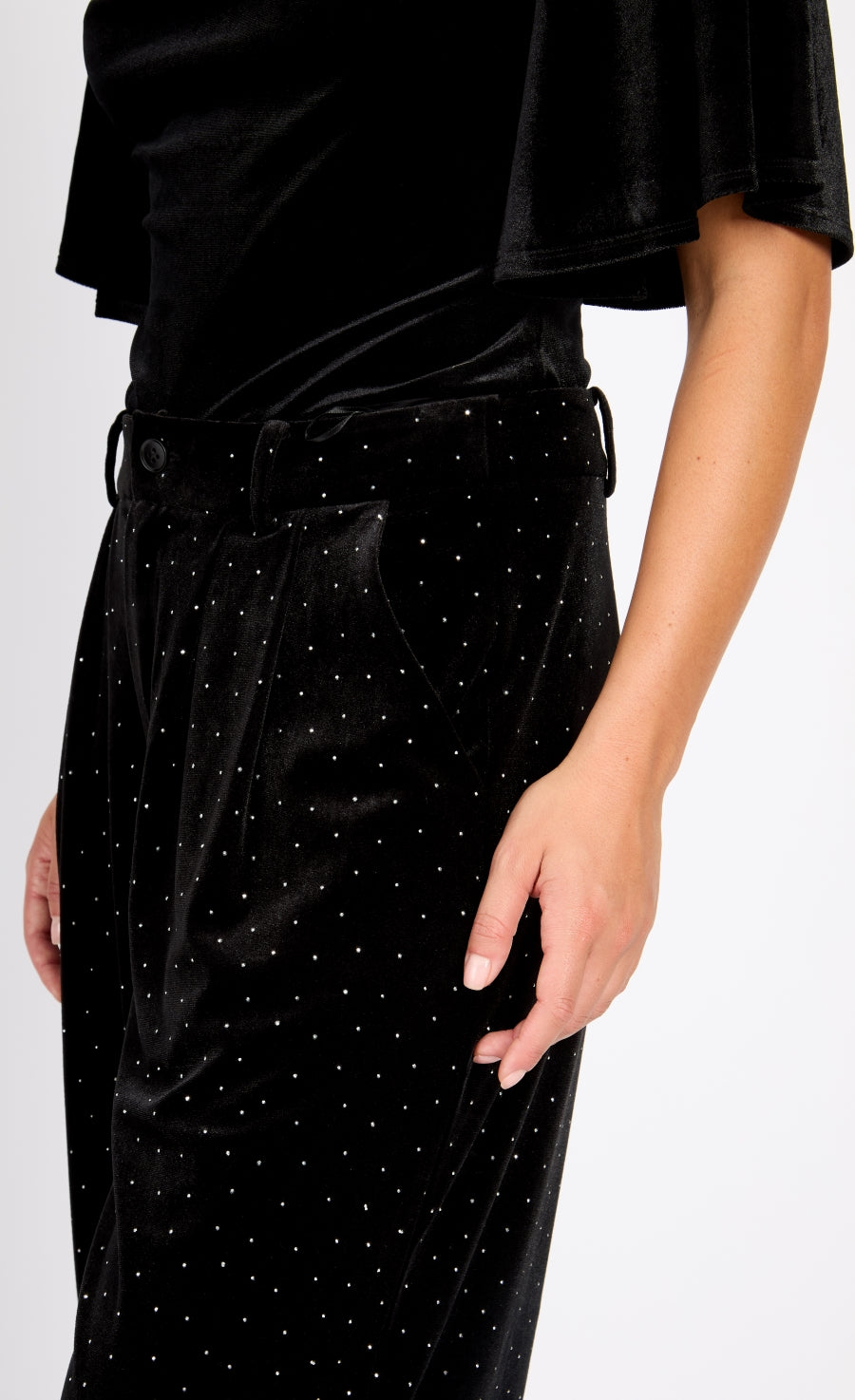 Black Velvet and Silver Diamante Trousers