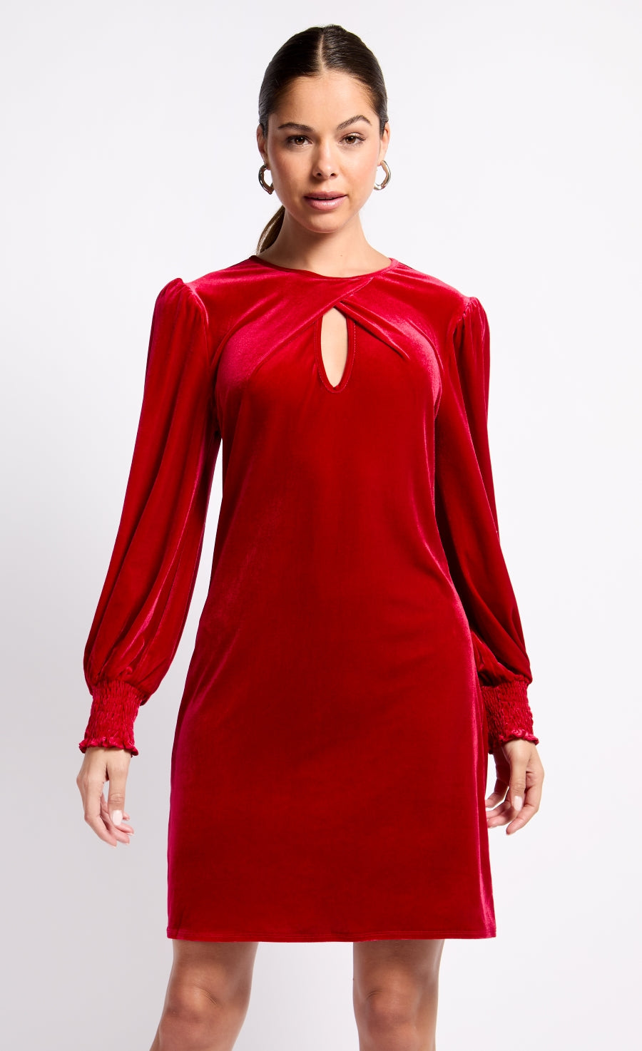 Red Velvet Crossover Detail Mini Dress