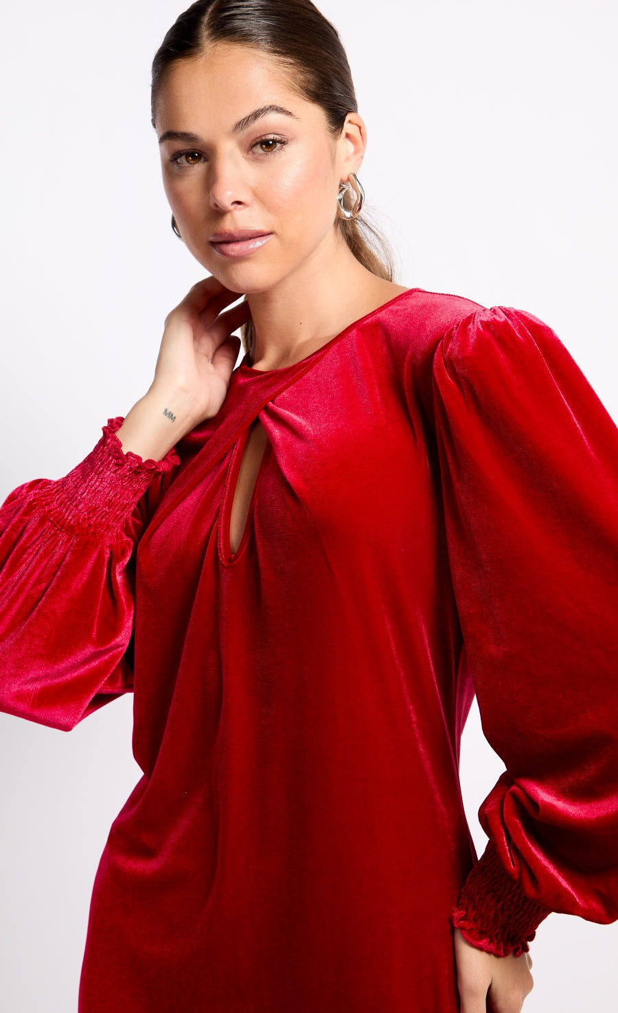 Red Velvet Crossover Detail Mini Dress