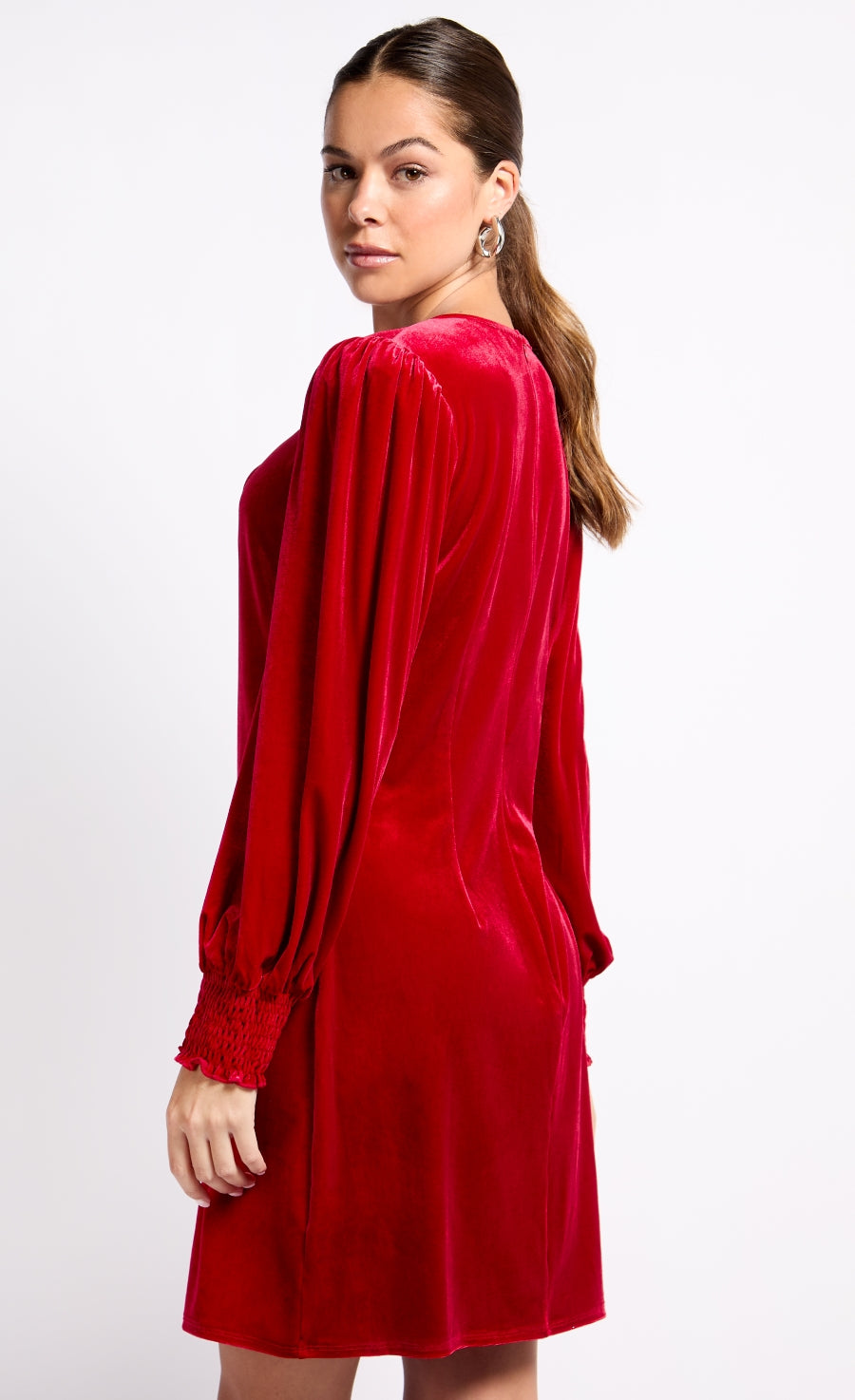 Red Velvet Crossover Detail Mini Dress