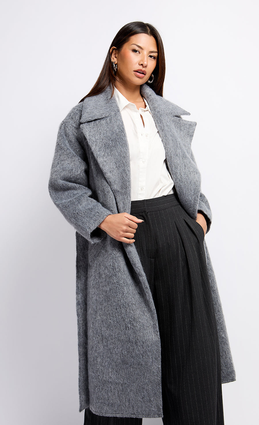 Oversized Grey Wool Blend Coat