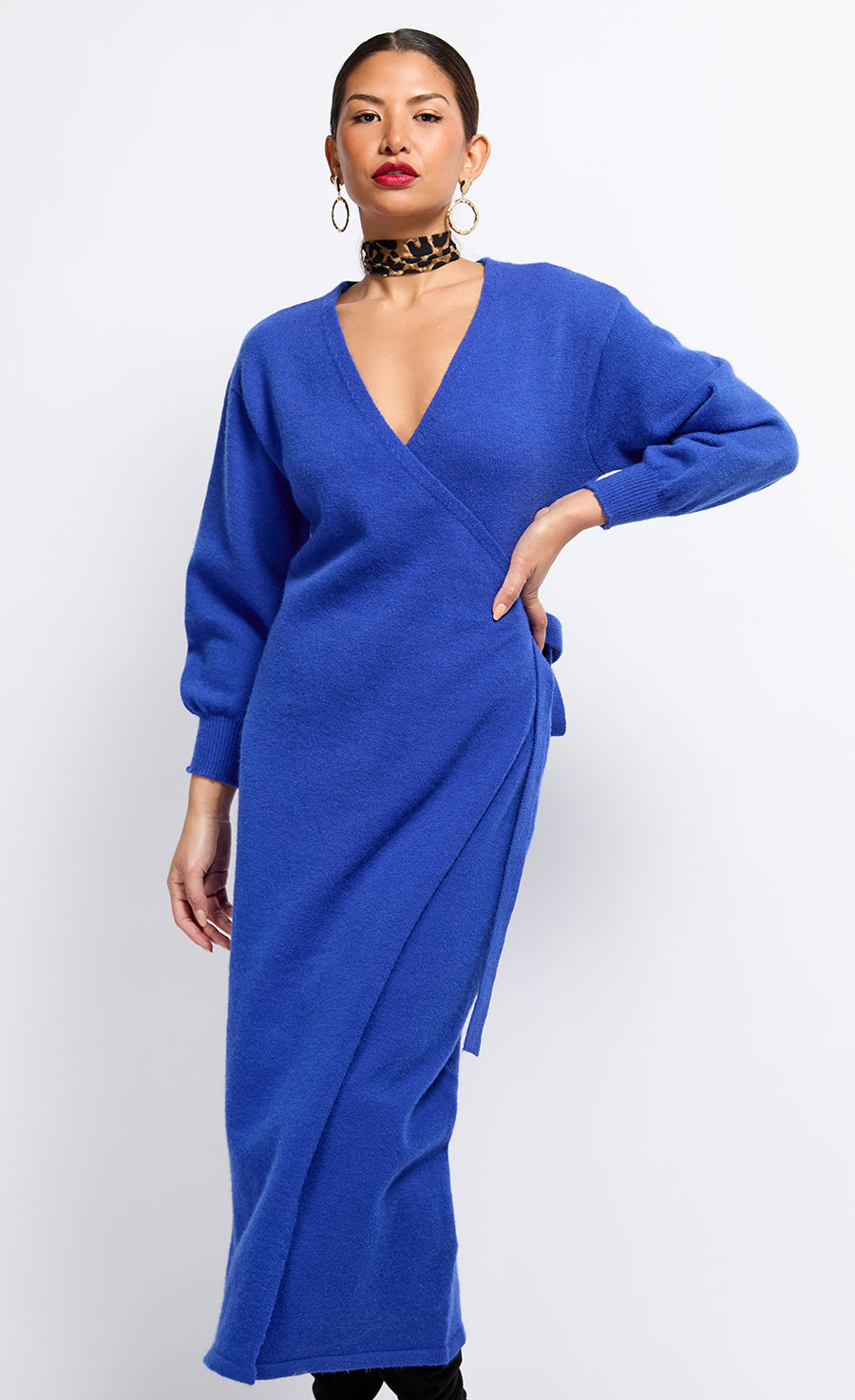 Cobalt Knit Midaxi Wrap Dress