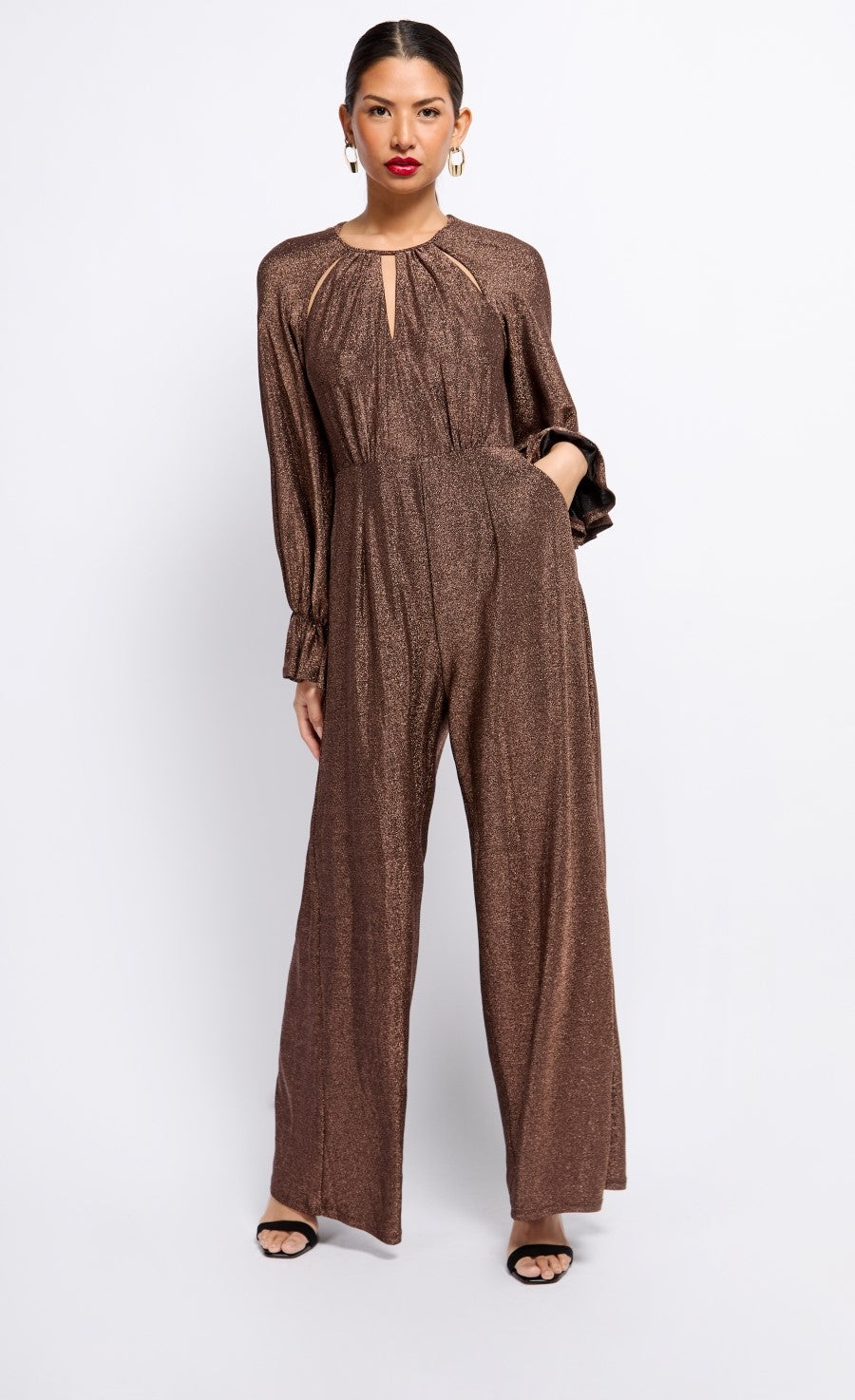 Brown Metallic Cut Out Jumpsuit
