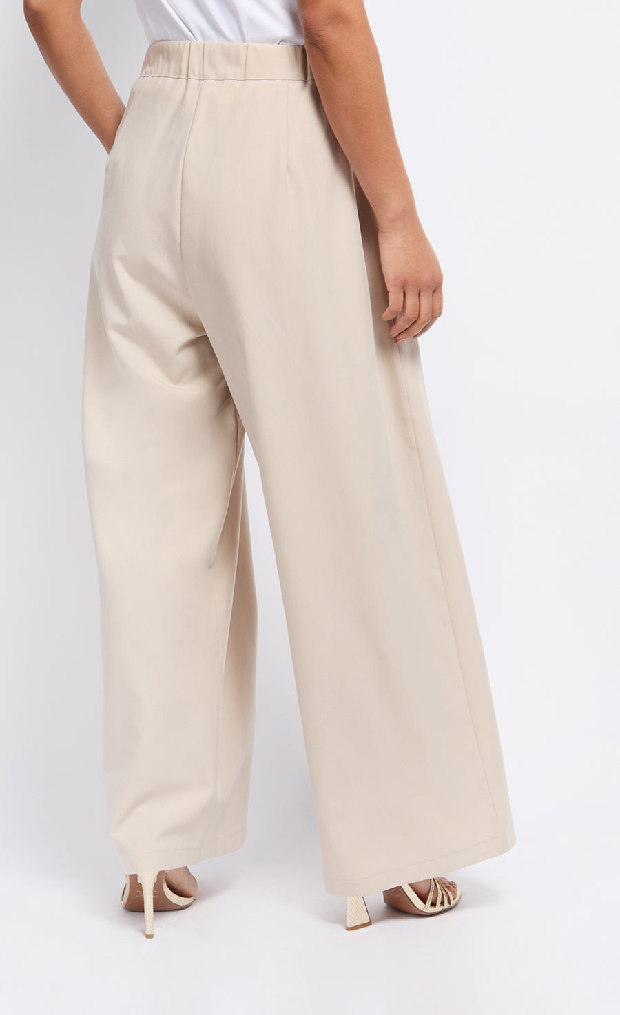 Beige Pleat Wide Leg Trousers