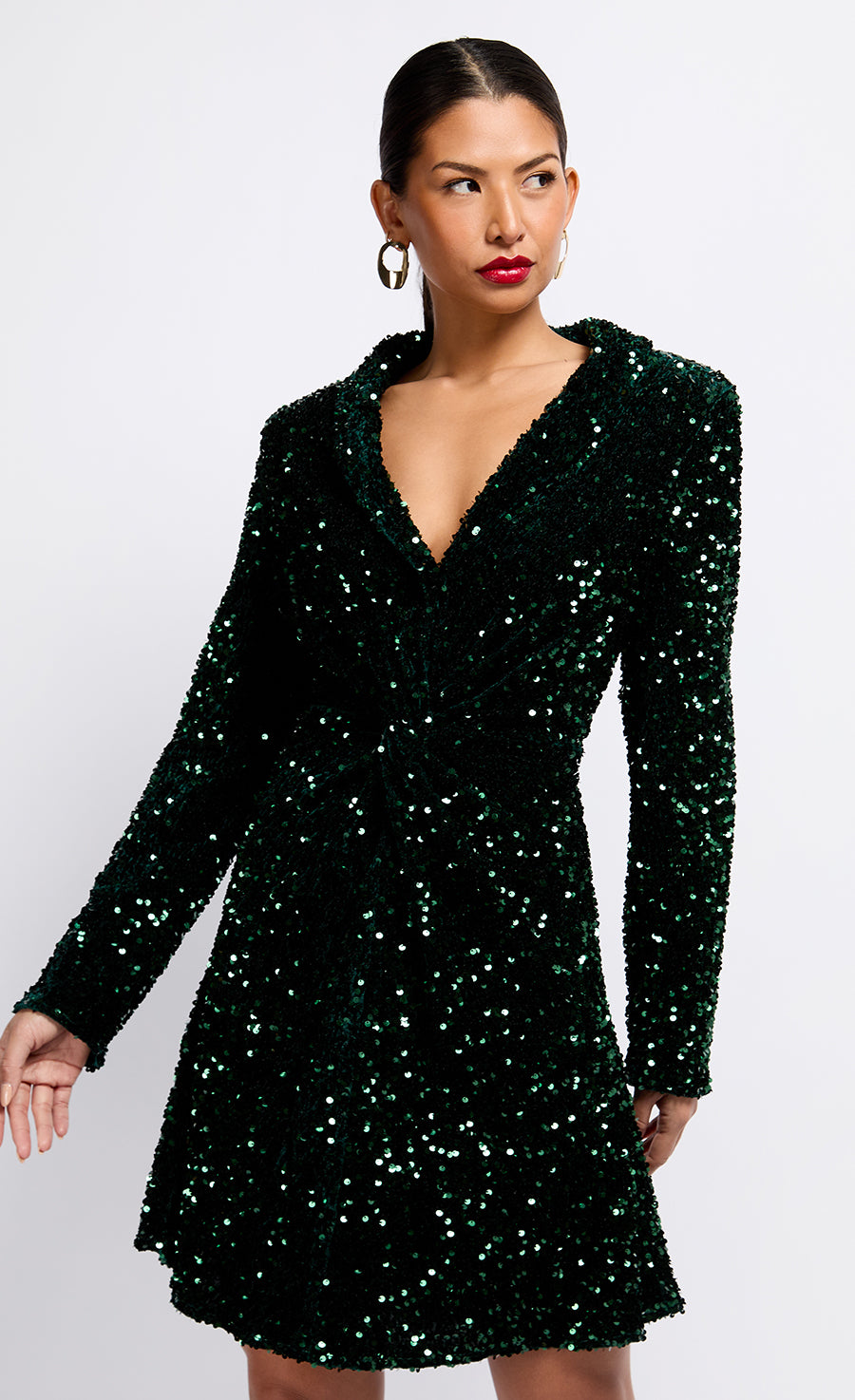 Green Sequin Velvet Mini Dress