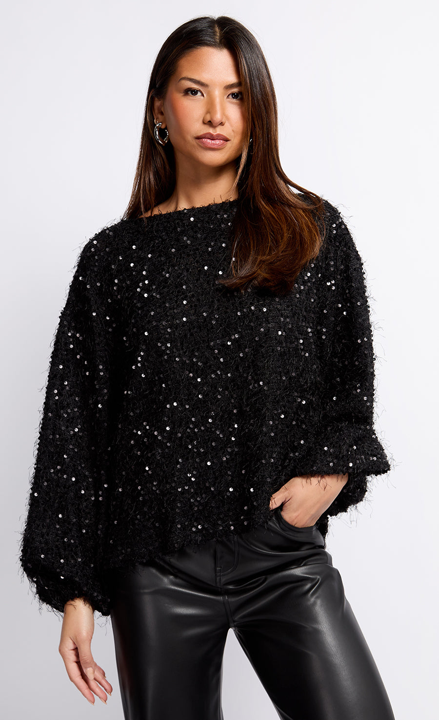 Mireille Black Sequin Fringe Jumper