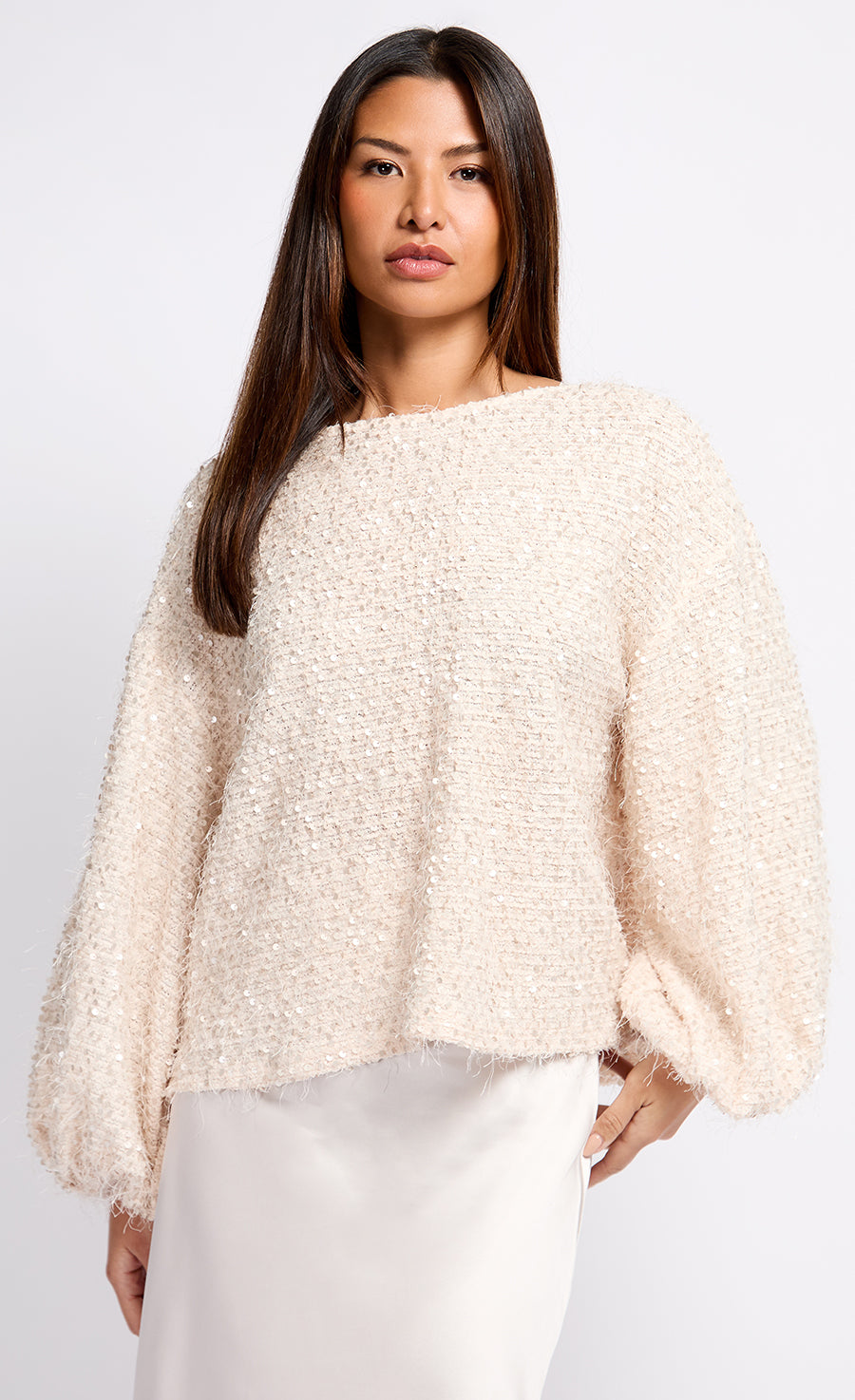 Cream Sequin Fringe Top