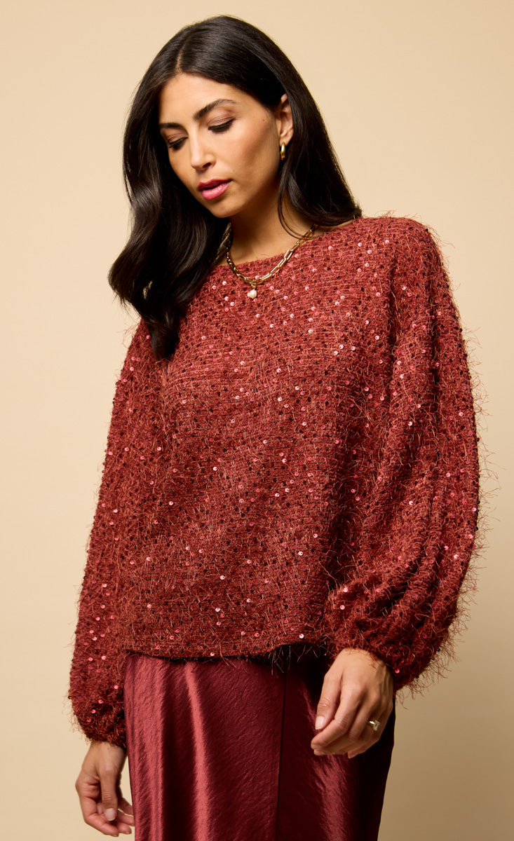 Mireille Cherry Sequin Eyelash Jumper