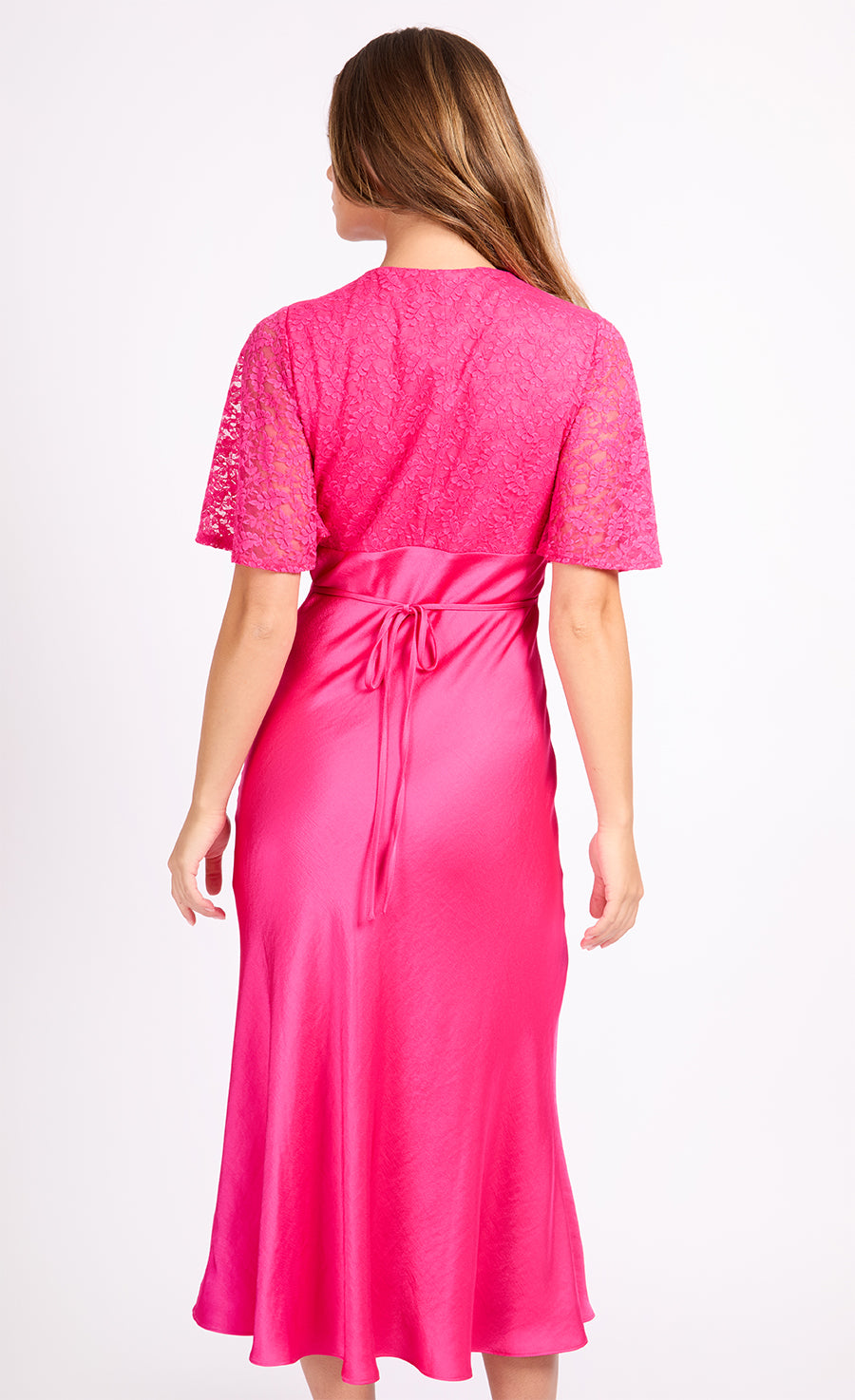 Pink Lace Satin Midi Dress