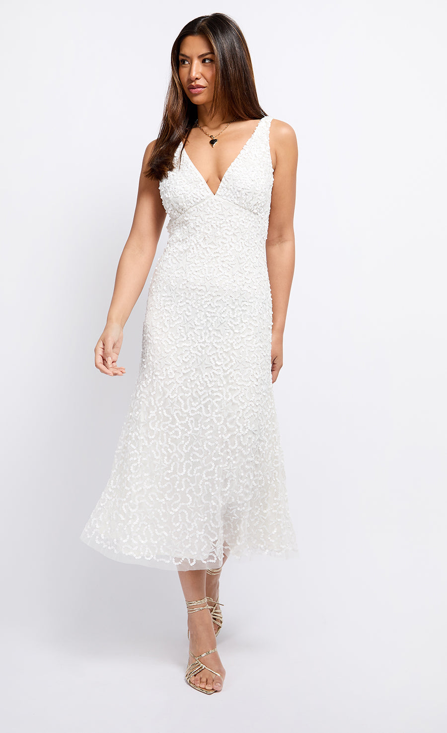 Cream Sequin Star Midaxi Dress